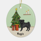 Schwarzer Mops Niedlicher Cartoon Hund mit einem W Keramik Ornament (Links)