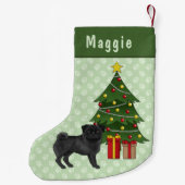 Schwarzer Mops Niedlicher Cartoon Hund mit einem W Kleiner Weihnachtsstrumpf (Rückseite)