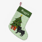 Schwarzer Mops Niedlicher Cartoon Hund mit einem W Kleiner Weihnachtsstrumpf (Vorderansicht (hängend))