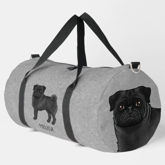 Schwarzer Mops Niedlicher Cartoon Hund mit Individ Duffle Bag (Linke Ecke)