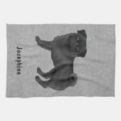 Schwarzer Mops Niedlicher Cartoon Hund mit Individ Geschirrtuch (Horizontal)