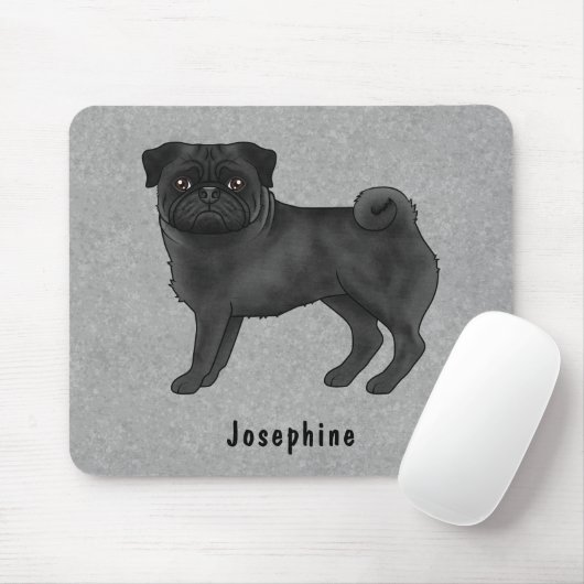 Schwarzer Mops Niedlicher Cartoon Hund mit Individ Mousepad (Mit Mouse)