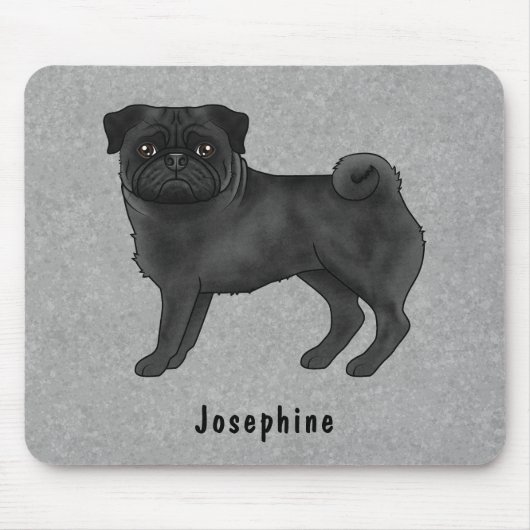 Schwarzer Mops Niedlicher Cartoon Hund mit Individ Mousepad (Vorne)