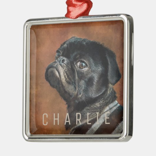 Schwarzer Mops Ornament Aus Metall (Links)