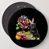 SCHWARZER Mops Ostereier Baumhunde Sonnentag Oster Button (Vorne & Hinten)