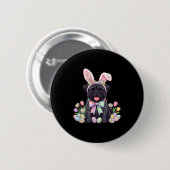 Schwarzer Mops-Osterhase-Eier süße Frühlingsblumen Button (Vorne & Hinten)