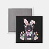 Schwarzer Mops-Osterhase-Eier süße Frühlingsblumen Magnet (Vorderseite/Rückseite)