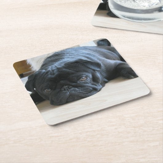 Schwarzer Mops Rechteckiger Pappuntersetzer (angewinkelt)