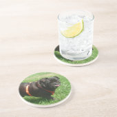 Schwarzer MOPS Sandstein Untersetzer (Seite)