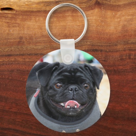 Schwarzer Mops Schlüsselanhänger (Vorderseite)