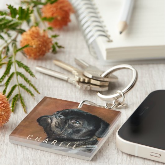 Schwarzer Mops Schlüsselanhänger (Vorderseite rechts)