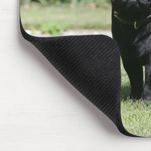 Schwarzer Mops-stehende schauende Kamera Mousepad (Ecke)