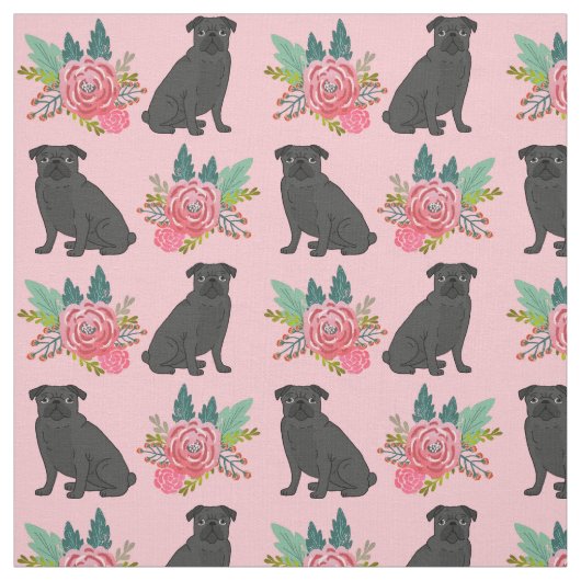 Schwarzer Mops Stoff (Muster)