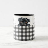 Schwarzer Mops Wasserfarbe Kariert Weißer Hund Zweifarbige Tasse (Mittel)