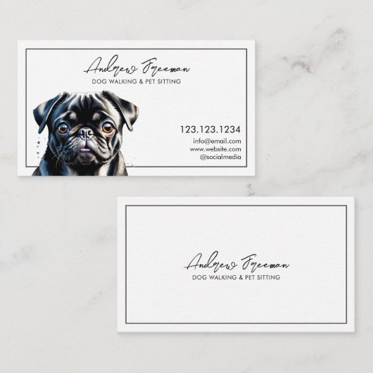 Schwarzer Mops Wasserfarbe Wanderung Visitenkarte (Vorne/Hinten)