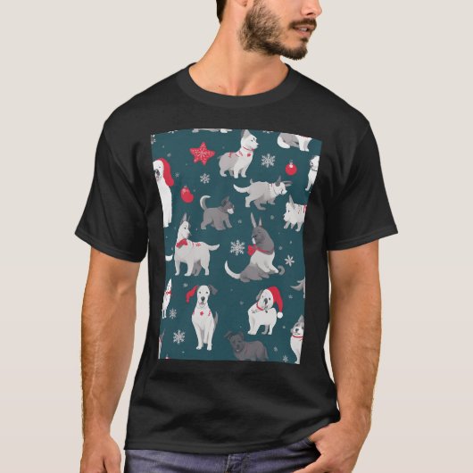 schwarzer Mops Weihnachten T-Shirt (Vorderseite)