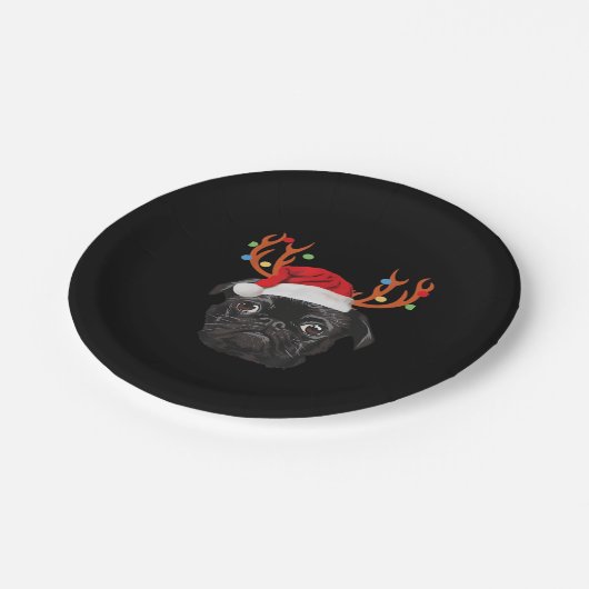 Schwarzer Mops Weihnachtsmann Weihnachtsmann Weihn Pappteller (Schrägansicht)