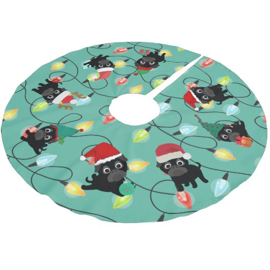 Schwarzer Mops Weihnachtsrock Polyester Weihnachtsbaumdecke (Schrägansicht)