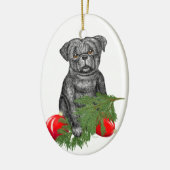Schwarzer Mops Welpe Adventure Weihnachten Kunst Keramik Ornament (Links)