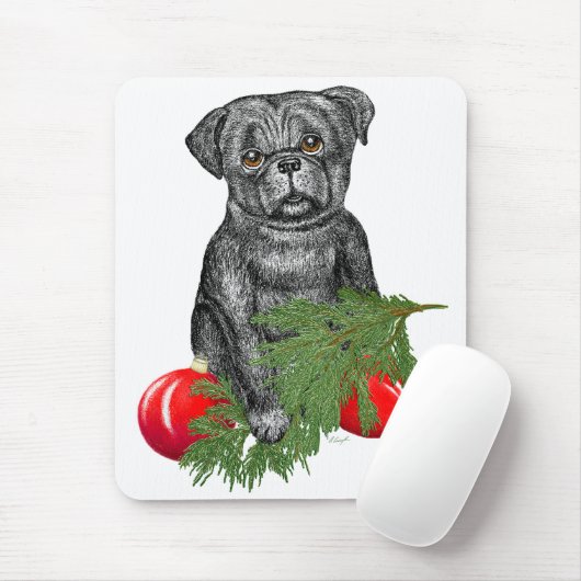 Schwarzer Mops Welpe Adventure Weihnachten Kunst Mousepad (Mit Mouse)