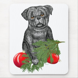 Schwarzer Mops Welpe Adventure Weihnachten Kunst Mousepad