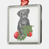 Schwarzer Mops Welpe Adventure Weihnachten Kunst Silbernes Ornament (Links)