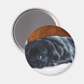Schwarzer Mops Welpe Magnet (Vorderseite/Rückseite)
