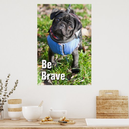 Schwarzer Mops Welpe mit einer Jacke Poster (Küche)