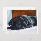 Schwarzer Mops Welpe Postkarte (Vorne/Hinten)