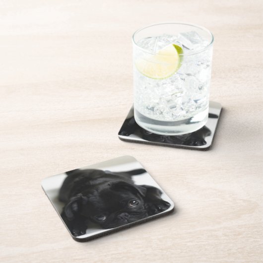 Schwarzer Mops Welpe Untersetzer (Rechte Seite)