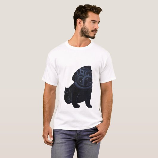 Schwarzer Mops-Welpen-T - Shirt (Vorne ganz)