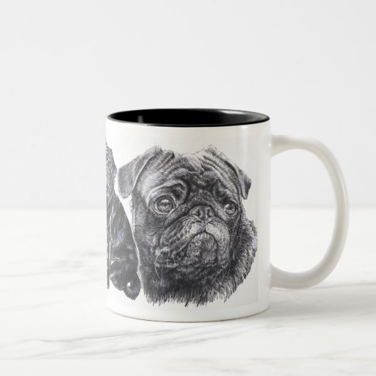Schwarzer Mops Zweifarbige Tasse (Rechts)