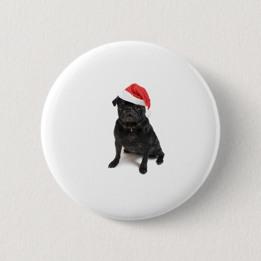 Schwarzer Mopshund mit roter Weihnachtsmannmütze Button (Vorderseite)