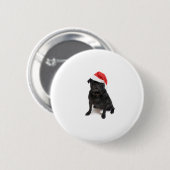 Schwarzer Mopshund mit roter Weihnachtsmannmütze Button (Vorne & Hinten)