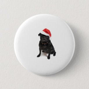 Schwarzer Mopshund mit roter Weihnachtsmannmütze Button