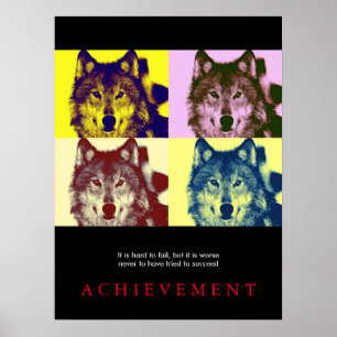 Schwarzer Motivationswolf Pop Art Poster Druck