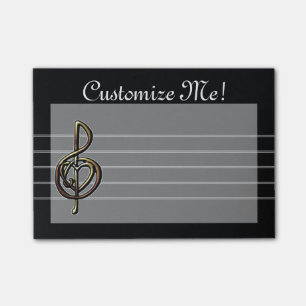 Schwarzer musikalischer dreifacher Clef Post-it Klebezettel