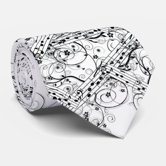 Schwarzer Musiknoten auf einem Weiß Krawatte (Gerollt)