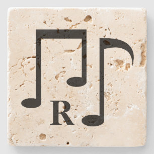 Schwarzer Musiknoten und Monogramm Steinuntersetzer