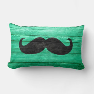 Schwarzer Mustache auf Cyan Wood Lendenkissen