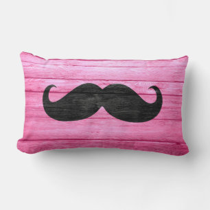 Schwarzer Mustache auf rosa Holz Lendenkissen