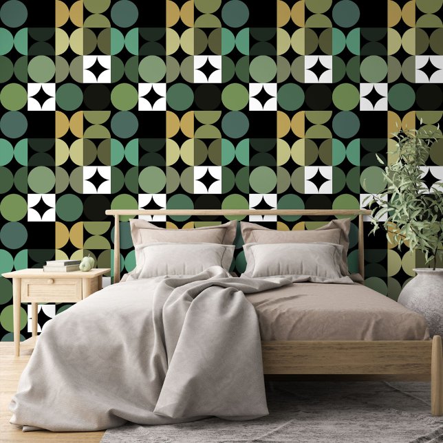 Schwarzer Mustard Brown Beige Green Circles-Muster Tapete (Von Creator hochgeladen)