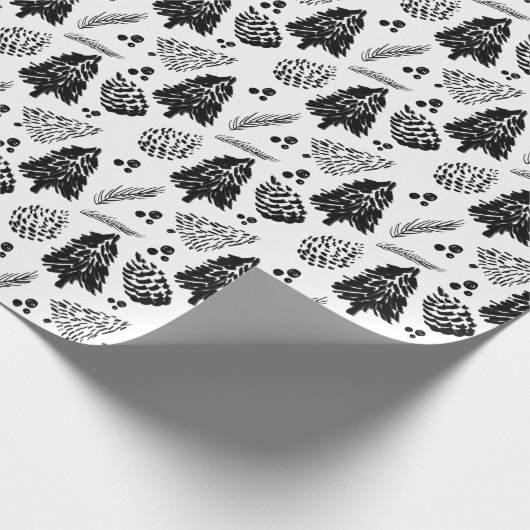 Schwarzer mutiger Kiefer-Wald u. Pinecone Geschenkpapier (Ecke)
