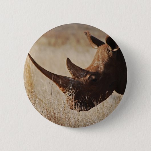 Schwarzer Nashorn mit großen Hörnern Button (Vorderseite)