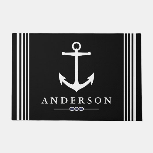 Schwarzer Nautiker Eleganter Weißer Anker | Person Fußmatte (Vorderseite)