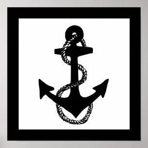 schwarzer nautischer ANCHOR mit Seil Poster