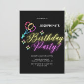 Schwarzer Nebel farbenfroher Glühballon Geburtstag Einladung (Stehend Vorderseite)