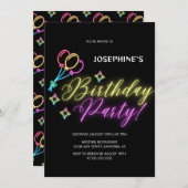 Schwarzer Nebel farbenfroher Glühballon Geburtstag Einladung (Vorne/Hinten)