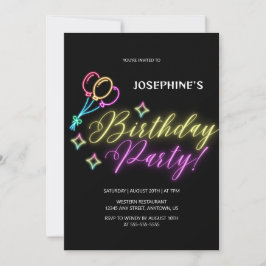 Schwarzer Nebel farbenfroher Glühballon Geburtstag Einladung