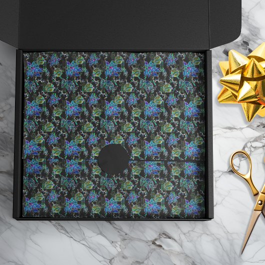 Schwarzer Neon Glow Xmas Poinsettia Ornament Seidenpapier